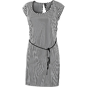 tunika-kleid mit längsstreifen und kordel. schwarz/weiß im online